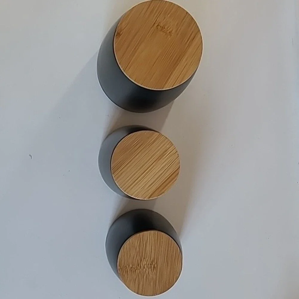 Short Stories 3 Piece Black Ceramic & Wood Canister Set